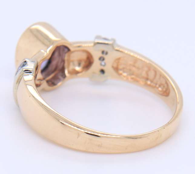 Powerful Yellow Gold Tanzanite Bezel Set and Diamond Side Ring