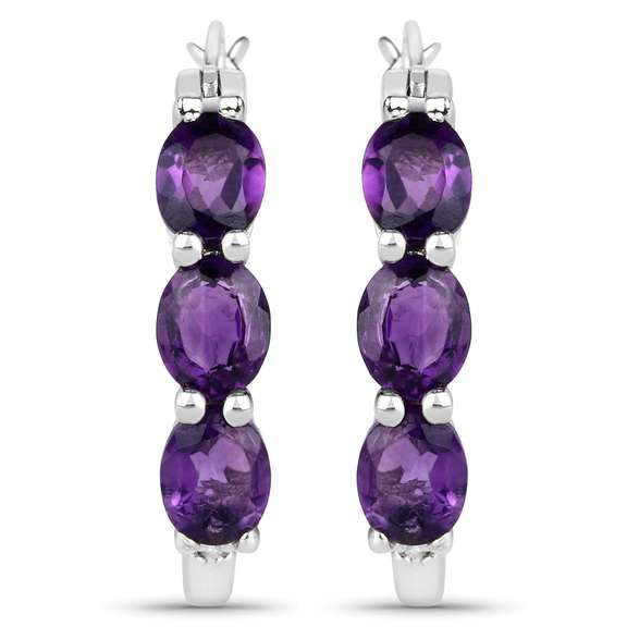 Plated 18KT White Gold 2.04ctw Amethyst and Diamond Earrings