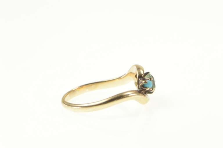 14K Yellow Gold Victorian Natural Emerald Turquoise Bypass Ring