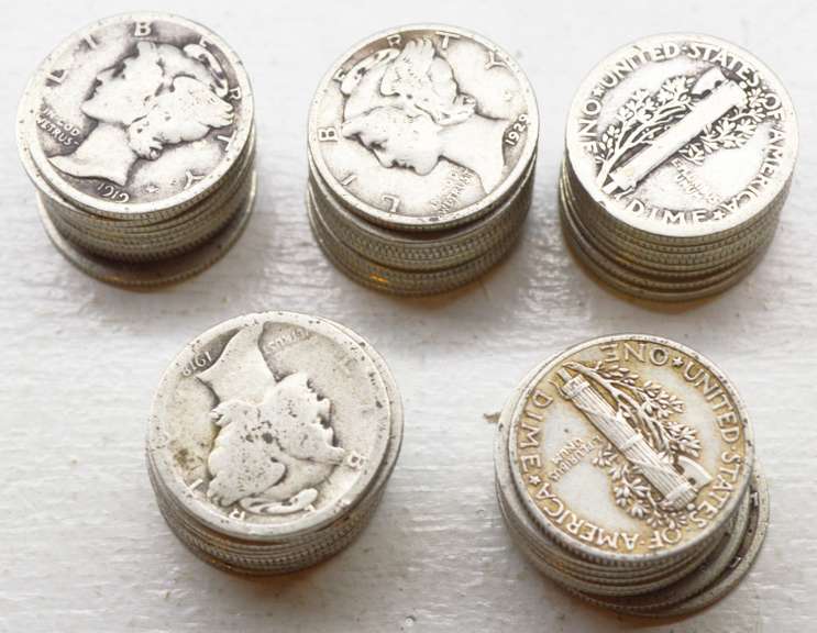 Lot of 50 assorted Old Winged-Head Mercury Dimes
