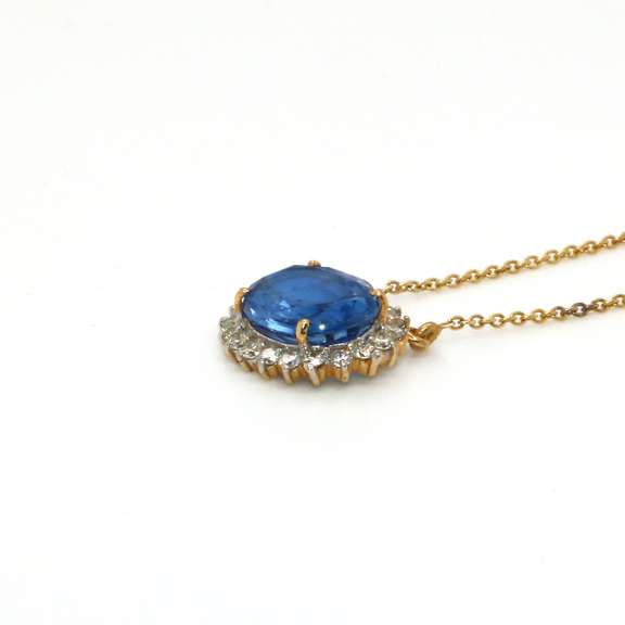 14kt Yellow Gold, Blue Sapphire, & Diamond Necklace