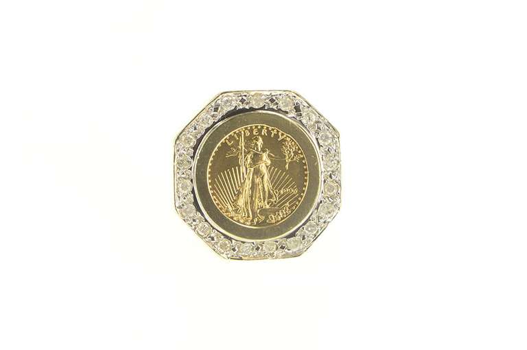 14K Yellow Gold 0.50 Ctw Diamond American Eagle $5 Gold Coin Ring