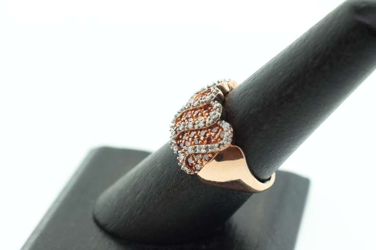 LADIES 14K ROSE GOLD AND DIAMOND WAVE RING