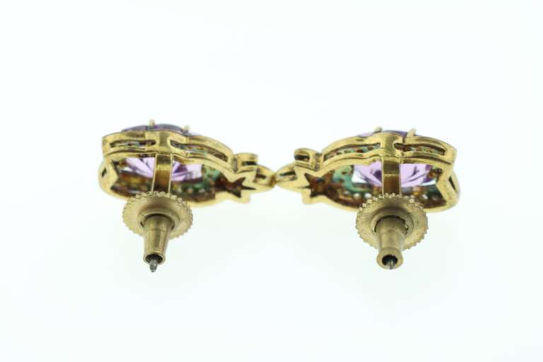 Eccentric Purple Amethyst Earrings with Gold Plated Silver with Diamond Accents