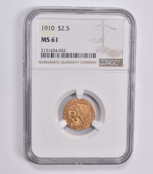 MS61 1910 $2.50 Indian Head Gold Quarter Eagle NGC
