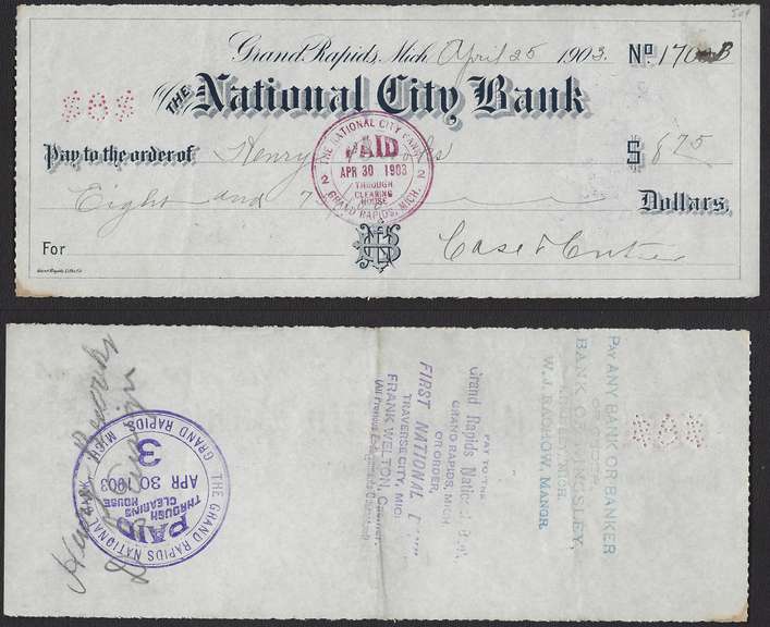 Grand Rapids Check National City Bank 1903