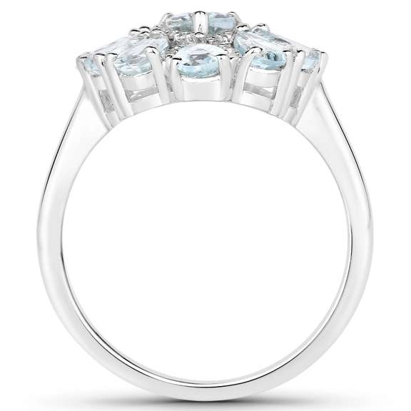 Plated Rhodium 1.8ctw Aquamarine and White Topaz Ring