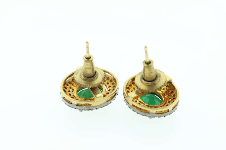 Forest Green Emerald Earrings with Rich Gold Plated Silver and Diamond Accents