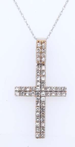 Fantastic White Gold Single Cut Diamond Cross Pendant on Chain
