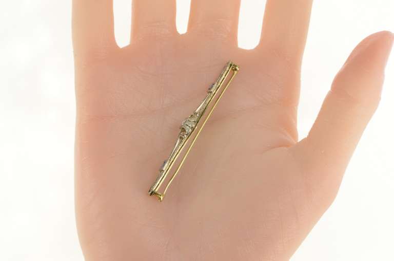 14K Yellow Gold Art Deco Diamond Syn. Sapphire Filigree Pin/Brooch