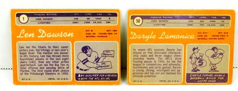 2 Topps 1970 QB Greats Football Cards