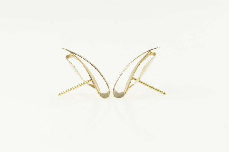 14K Yellow Gold Two Tone Geometric Abstract Statement Stud Earrings