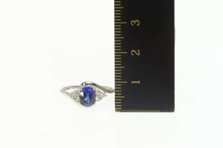 10K White Gold Syn. Blue & White Sapphire Cluster Engagement Ring