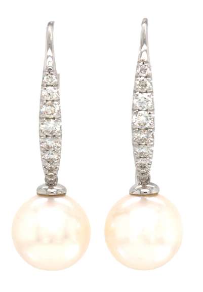 New Gabriel & Co Diamond and Pearl Dangle Earrings