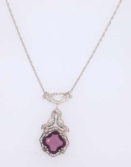 Vintage Sterling Silver Cubic Zirconia Pendant on Chain