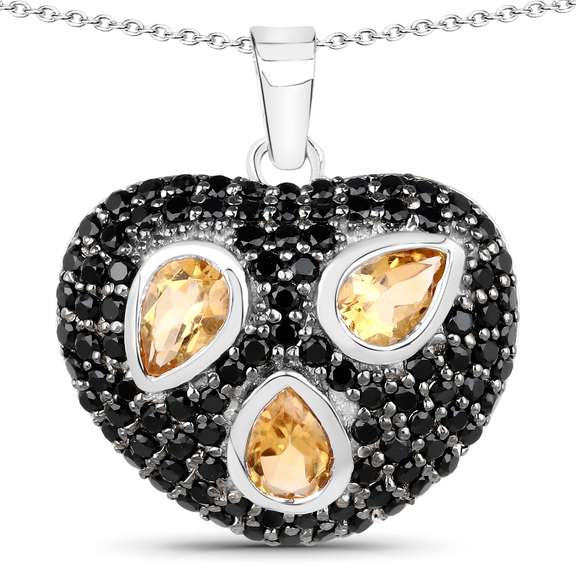 Plated Rhodium 1.11ctw Citrine and Black Spinal Pendant with Chain