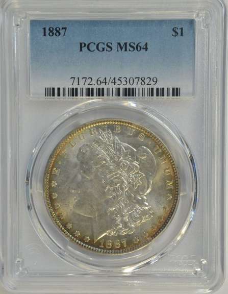 Beautiful nearly Gem BU 1887 Morgan Silver Dollar. PCGS MS64