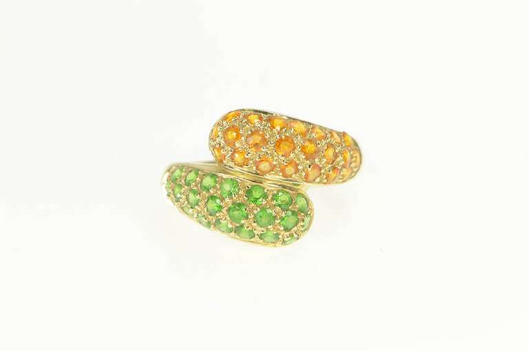 14K Yellow Gold Pave Domed Citrine Peridot Bypass Statement Ring