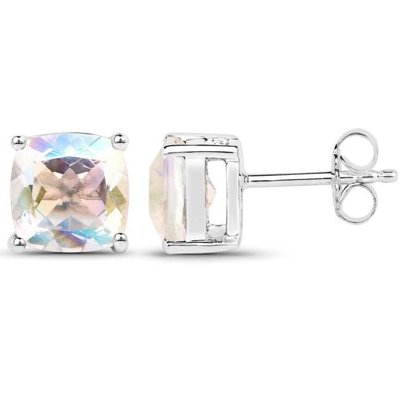 Plated Rhodium 4.20ctw Rainbow White Mystic Quartz Earrings