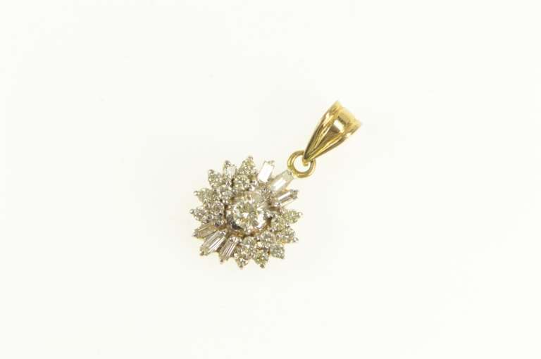 14K Yellow Gold 0.50 Ctw Round Diamond Halo Cluster Pendant