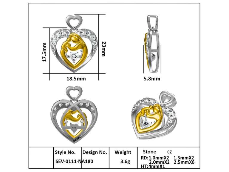 Sterling Silver Mother & Child Dancing stone pendant