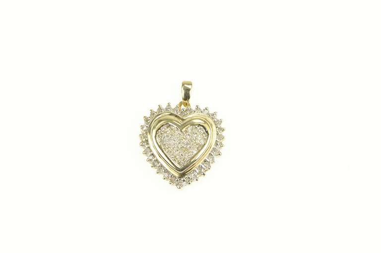 10K Yellow Gold Pave Diamond Encrusted Princess Heart Love Pendant