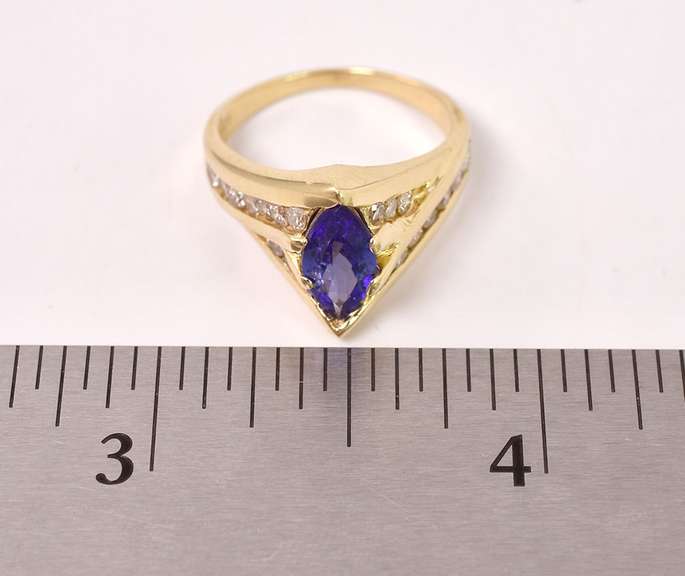 Precious Purple Crystal and Diamond Ring in 14K Yellow Gold