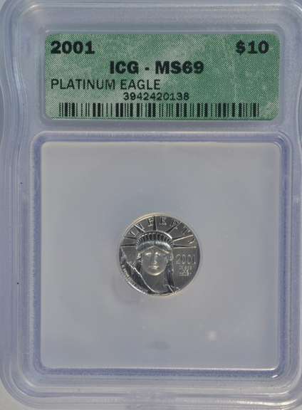 Near Flawless 2001 pure Platinum $10 Eagle. ICG MS69