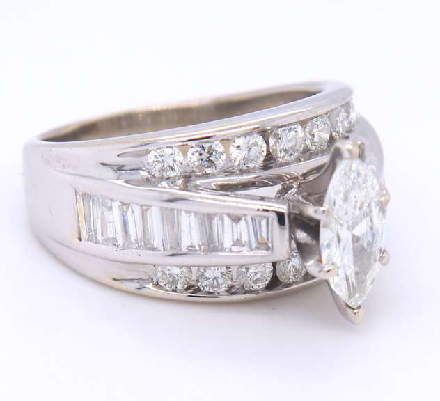 Unmatched White Gold Marquise and Baguette and Channel Set Diamond Engagement Ring