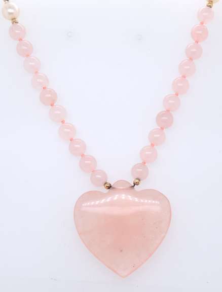 Favorite Rose Quartz Heart Shaped Pendant on Rose Quartz Beaded Necklace