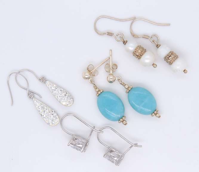 Group Lot of 4 Vintage Sterling Silver Dangle Earrings