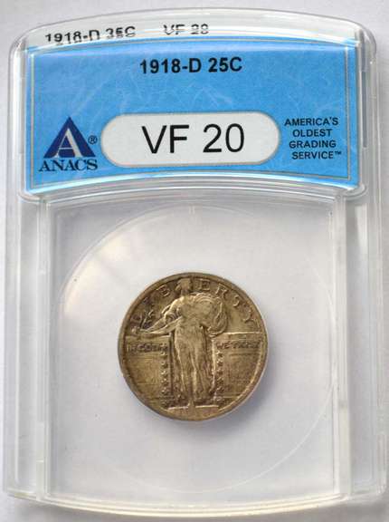 1918-D Standing Liberty Quarter ANACS VF20