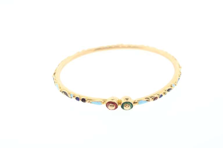Exotic Polychromatic Enamel 22k Gold Bangle Bracelet