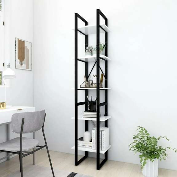 5-Tier Book Cabinet White 15.7x11.8x69.9inch Chipboard