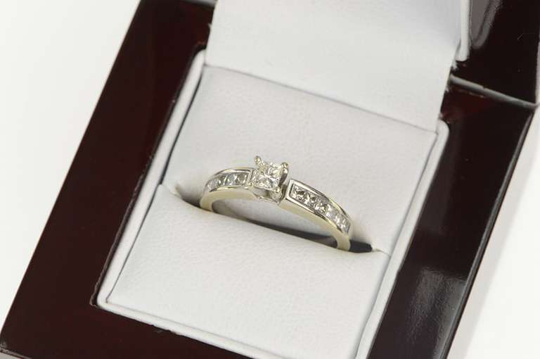 14K White Gold 1.19 Ctw Princess Cut Diamond Engagement Ring