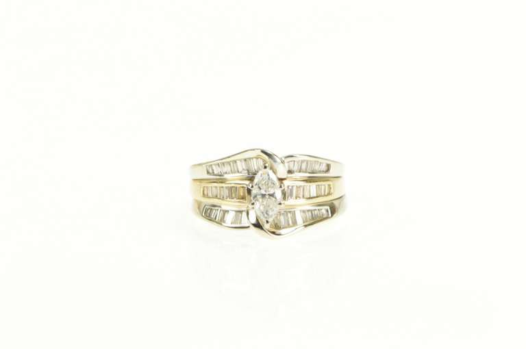 14K Yellow Gold 0.83 Ctw Marquise Diamond Engagement Ring