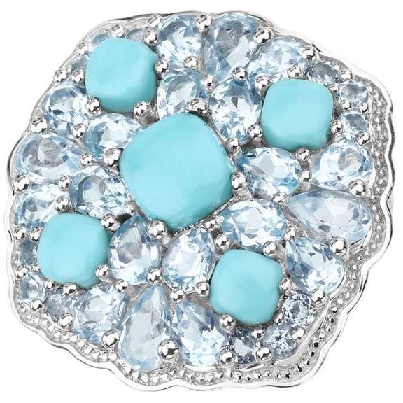 Plated Rhodium 1.87ctw Turquoise and Blue Topaz Ring
