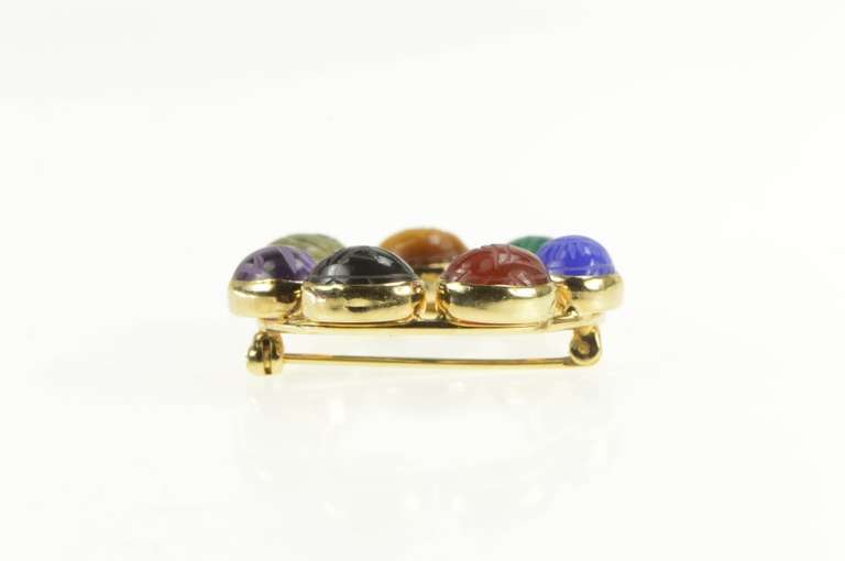 Gold Filled 1960's Egyptian Scarab Carved Stone Circle Pin/Brooch