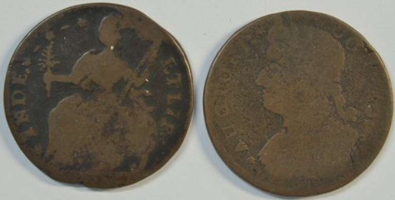 2 1787 Connecticut Colonial Copper coins