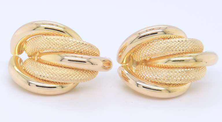 Lovely Yellow Gold Texture and Polished Twisted Earrings