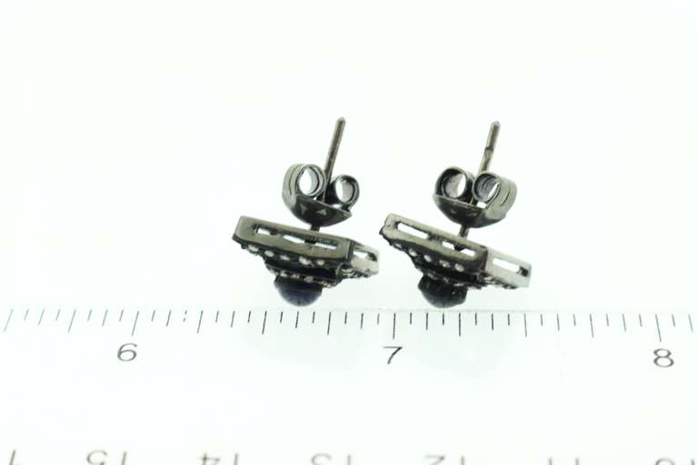 Impeccable Sapphire Core Dark Silver Earrings with Diamond Accents
