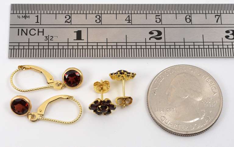 2 Pairs 14k and Garnet Earrings