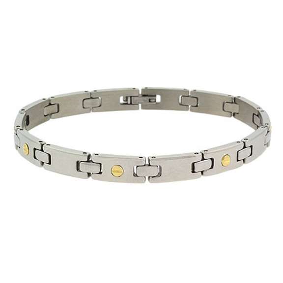 Genuine 18K Gold Link Screws Stainless Steel Thin Bracelet