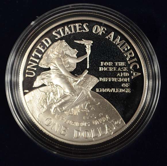 1996 Proof Smithsonian Institution 150th Anniversary Commemorative Silver Dollar.