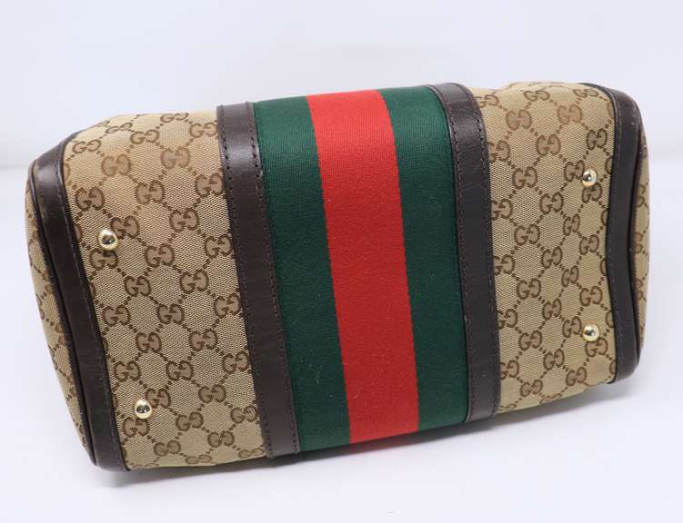 Gucci Canvas Boston Bag with Stripe