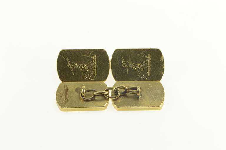 14K Yellow Gold Victorian Scottish Armstrong Clan Crest Cuff Links