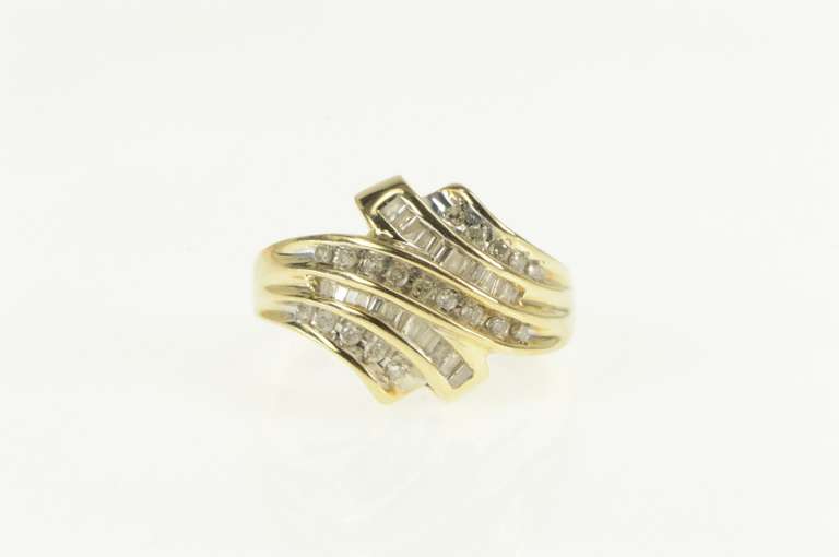 10K Yellow Gold 0.36 Ctw Bypass Diamond Freeform Statement Ring