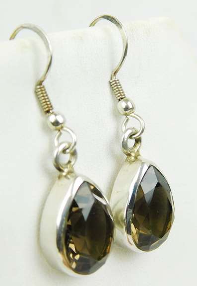 Large Sterling Smoky Quartz Pierced Earrings