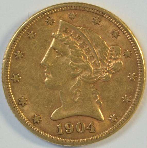 Key date 1904-S $5 Liberty Gold Piece in Near Mint