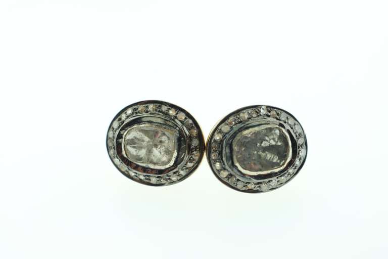 Implaccable Mine Cut Diamond Earrings with Gold Plated Silver and Diamond Accents